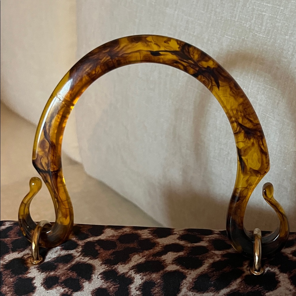 Leopard Print Clutch with Tortoiseshell Handles - Picture 2 of 11
